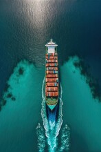 Container Ship Float On The Tropical Sea, Ai Generated