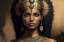 Portrait Of An Ancient Egyptian Goddess. Beautiful Young Girl With The Style Of Ancient Egypt. AI