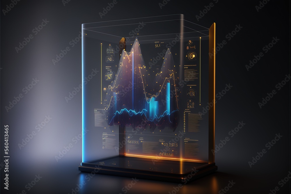 Abstract creative financial chart hologram on modern business center ...