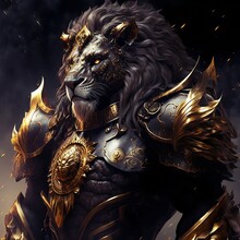 A Lion With Gold And Black Armor Digital Art