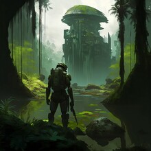 A Space Trooper In Green Swamp Digital Art