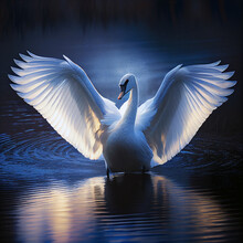 White Swan Spreading Wings, Created With Generative AI Technology.
