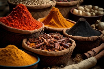 Oriental spices and spices on the market. AI