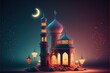 Night oriental lantern in traditional Arabic style, neon light, bright oriental lantern. Decor holiday Ramadan. AI