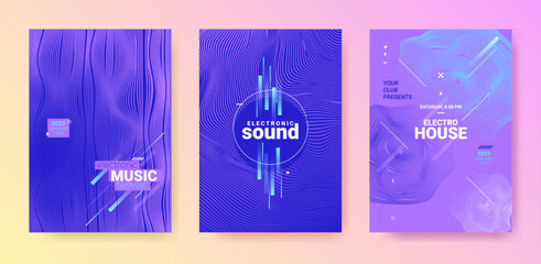 Poster - Blue Purple Dance Music Flyer. Electro Party Cover. Vector Edm Background. Gradient Distort Waves. Dance Music Flyer. Technology Festival Illustration. Techno Sound Poster. Dance Music Flyer Set.