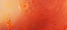 Gold And Red Oil Bubbles Close Up. Circles Of Orange And Pink Water Macro. Abstract Shiny Background