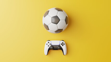 Wall Mural - gamepad and soccer ball on a pink background with copy space. joystick for video game. game controll