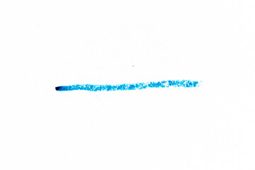 Canvas Print - Blue color crayon hand drawing in line shape on white paper background