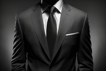 Close-up At A Gentleman Which Is Wearing Business Uniform Suit With Black Necktie. Generative Ai Image.