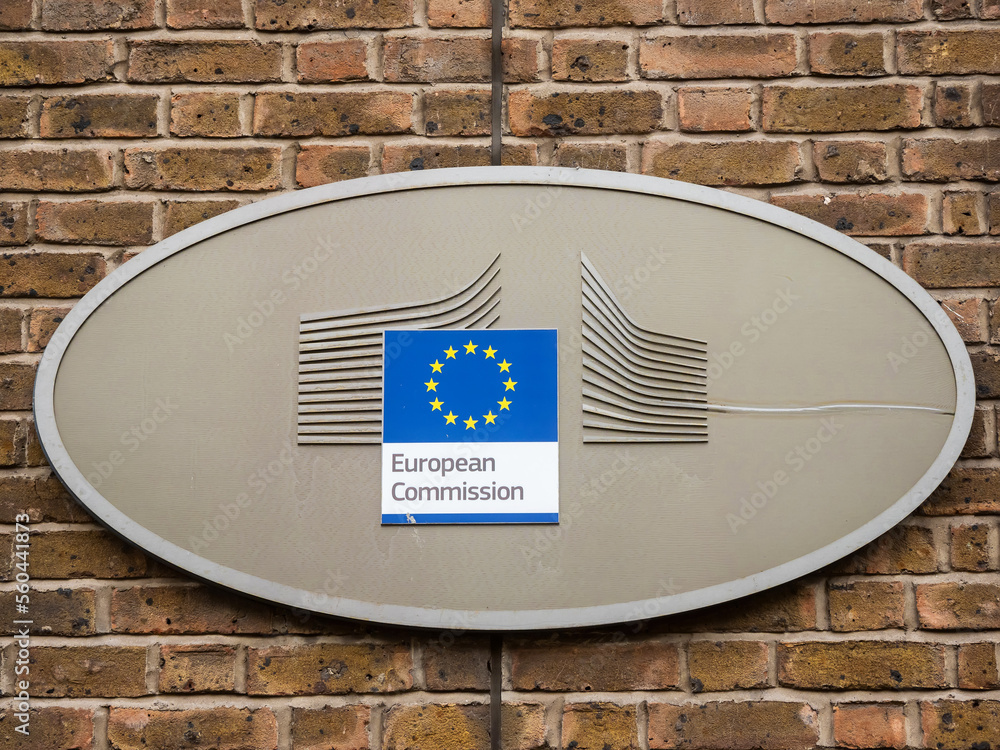 Dublin, Ireland -01.08.2023: Sign and logo of European commission on a ...