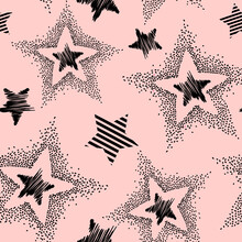 Abstract Seamless Chaotic Pattern With Stars And Sprays. Grunge  Texture Background. Wallpaper For Teen Girls. Fashion Sport Style