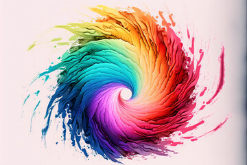 Abstract rainbow swirl background, white middle, watercolor paint texture