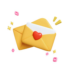 Valentine day greeting concept. Envelope and red hearts isolated on pink background. clipping path. 3d render illustration