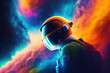 © ADDICTIVE STOCK - Portrait of astronaut exploring a colorful nebula in cosmos. Generative AI.