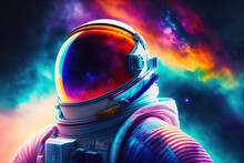 Portrait Of Astronaut Exploring Nebula In Cosmos. Generative AI