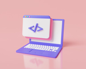 Programming code product development on web browser laptop. Website coding, Develop coding, Coding language development, java program data, Web Development concept. 3d icon render illustration