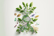 Leinwandbild Motiv Biology laboratory nature and science, plant and environmental study, DNA, gene therapy, and plants with biochemistry structures on white backgrounds. Generative AI
