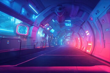 Wall Mural - Portal to another universe with neon glow around