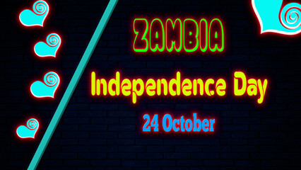 Happy Independence Day of zambia, October 24. World National Days Neon Text Effect