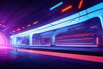 Wall Mural - Portal to another universe with neon glow around