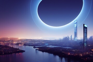 Wall Mural - Portal to another universe with neon glow around