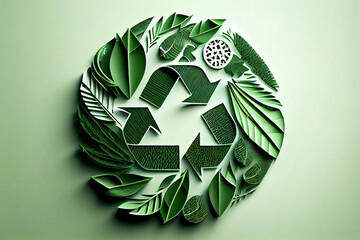 Wall Mural - Green recycle icon eco papercut nature concept