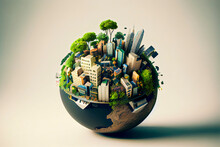 Miniature Planet As Concept For Chaotic Urban Life Isolated With Clipping Path