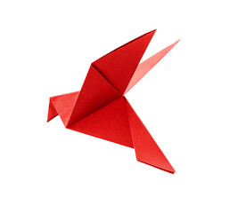 red paper dove origami isolated on a white background