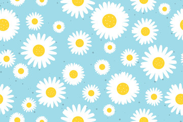 seamless spring pattern with daisy flowers- vector illustration