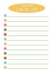 Travel checklist template. Minimalistic, simple, bright. A4. Vector graphic.	