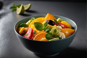 Wall Mural - A bowl of refreshing, crisp, and tangy citrus salad, filled with a variety of seasonal citrus fruits and topped with a light, citrusy dressing, and herbs