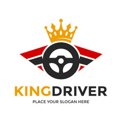 King driver vector logo template. This design use crown symbol. Suitable for transportation.