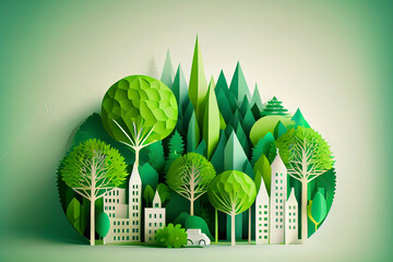 Wall Mural - Green eco friendly city and urban forest landscape abstract