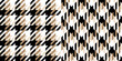 Check plaid pattern tweed in beige, black, white for spring autumn winter. Seamless asymmetric neutral houndstooth tartan vector set for dress, jacket, coat, scarf, other fashion fabric design.
