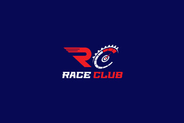 Wall Mural - Letter RC for Race Club Logo Template Vector. Speedometer, speed, drive, auto, gear, motor.