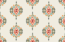 Ikat Seamless Pattern. Vector Geometric Tribal African Indian Traditional Embroidery Background.
Bohemian Fashion. Ethnic Fabric Carpet Batik Ornament Chevron Textile Decoration Wallpaper