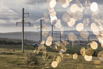 Wall Mural - Electricity concept. Power industry and money coins