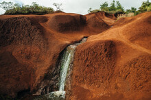 The Famous Red Dirt Falls, A Cascading Waterfall In Waimea Canyon State Park. Kauai, Hawaii