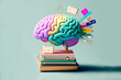 Leinwandbild Motiv Generative AI illustration of conceptual art collage of brain on books representing science and knowledge