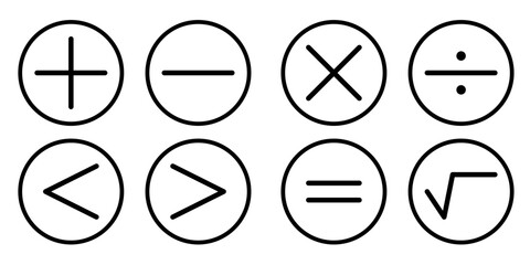 Math symbol icon set, simple math symbol