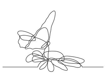 Sticker - continuous line drawing butterfly and flower - PNG image with transparent background