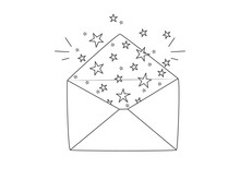 Mail Envelope And Stars. Magic Mystical Message. Illustration On Transparent Background