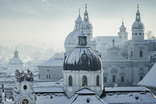 Salzburg Cathedral And City Skyline In Winter Snow, Salzburg, Austria
