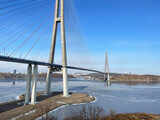 Fototapeta Na sufit - Russia, Vladivostok. Bridge to Russian Island in sunny winter day