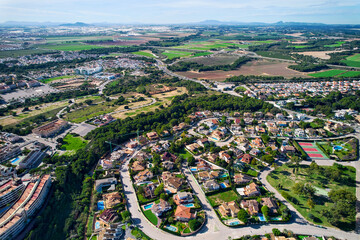 Wall Mural - Drone point of view, aerial shot of Dehesa de Campoamor countryside