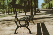 Close-up Of A Metal Bench In A Park In Summer, France