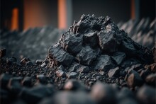  A Pile Of Rocks Sitting On Top Of A Pile Of Dirt Next To A Building With A Window In The Background And A Red Light Shining On The Wall Behind It, And A Black. Generative AI