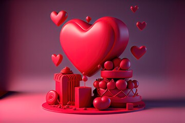 Wall Mural - st valentinesred heart rendering, a romantic abstract 3D backdrop or background, generative ai