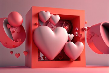 Wall Mural - st valentines heart rendering, a romantic abstract 3D backdrop or background, generative ai