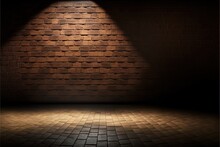  A Brick Wall With A Light Coming From It In The Middle Of It And A Brick Floor In The Middle Of It With A Brick Wall In The Background With A Light Shining On The Floor.